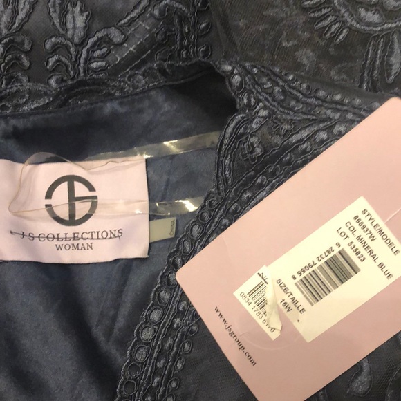 NWT JS Collection Scallop V Neck Embroidered Mesh Gown Size 16W - Picture 9 of 10